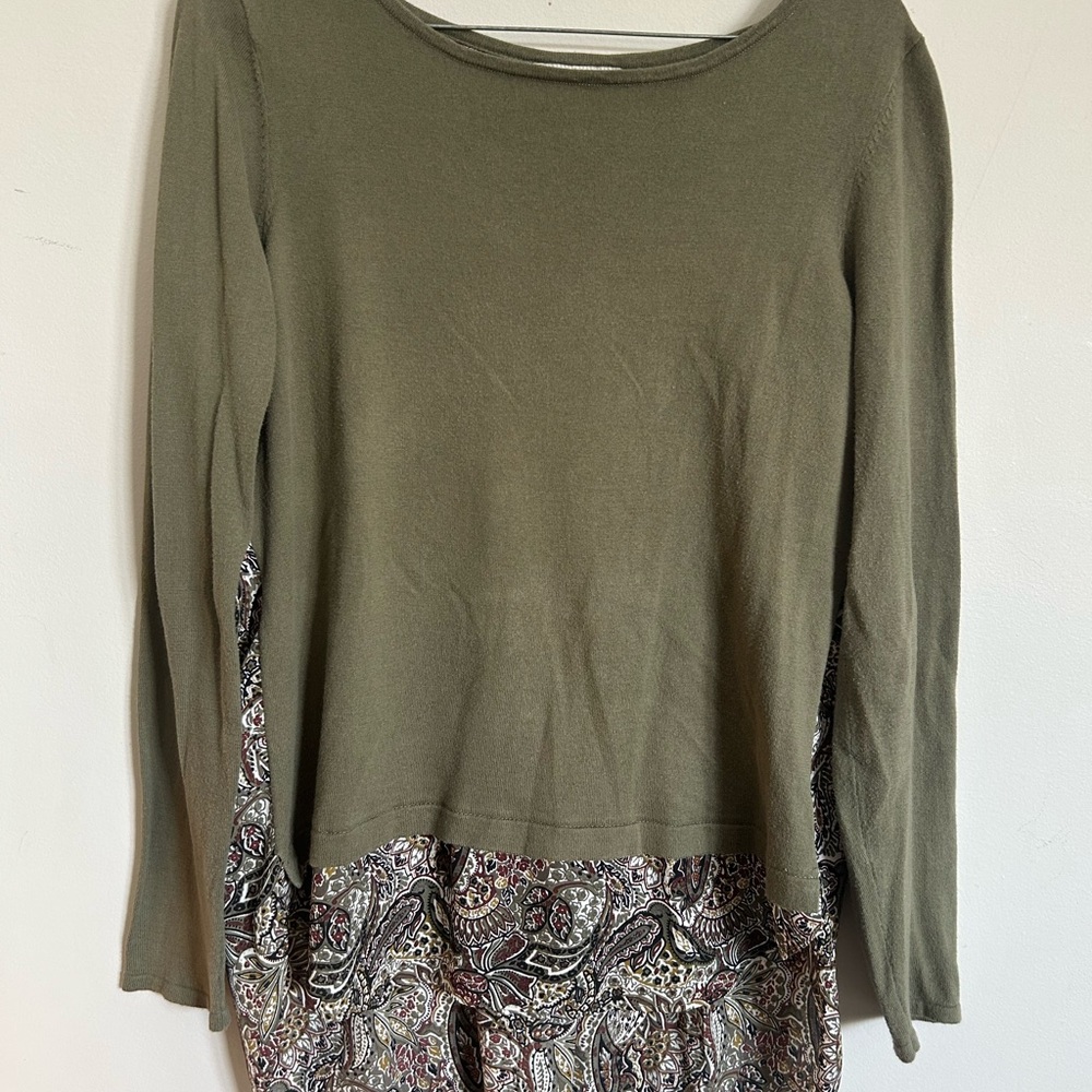 LOFT Olive Top with Paisley Detail